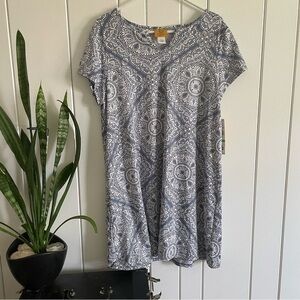 2/$49 NWT Ruby Rd Short Sleeve Summer Sun Dress Blue White Stretch Petite